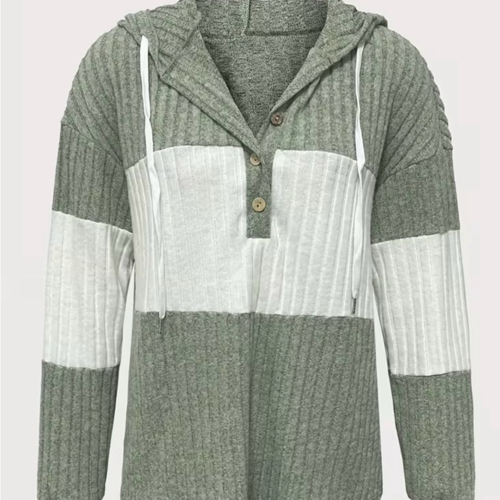 Green and White Hooded Sweater